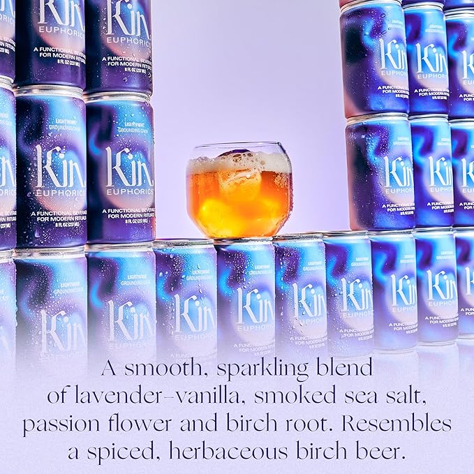 Kin Euphorics Lightwave Non-Alcoholic Functional Beverage | Calm the Mind & Mellow the Mood | Adaptogens, Nootropics, Reishi Mushroom & L-Theanine | 8 Fl Oz (24pk)